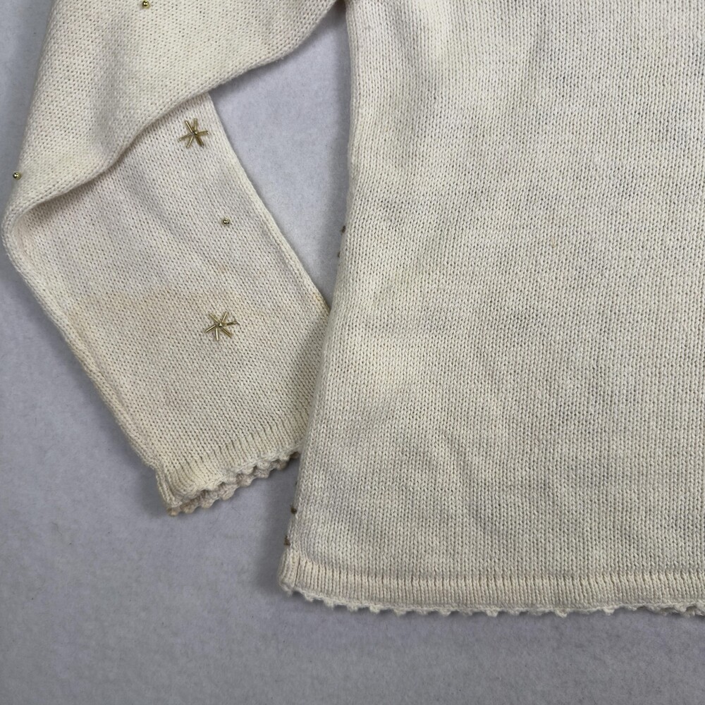 Vintage Christmas Cardigan Hand Embroidered Beaded Rocking Horse Snowman Size L - Picture 4 of 15